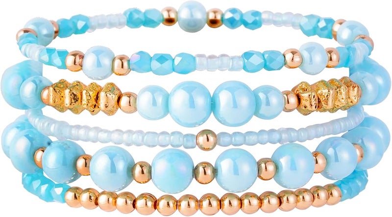 Aigrnc Boho Beaded Stretch Bracelets For Women Stackable Crystal Gold Plated Beaded Bracelets Set Trendy Handmade Friendship Braeclet Jewelry Gifts - Image 1